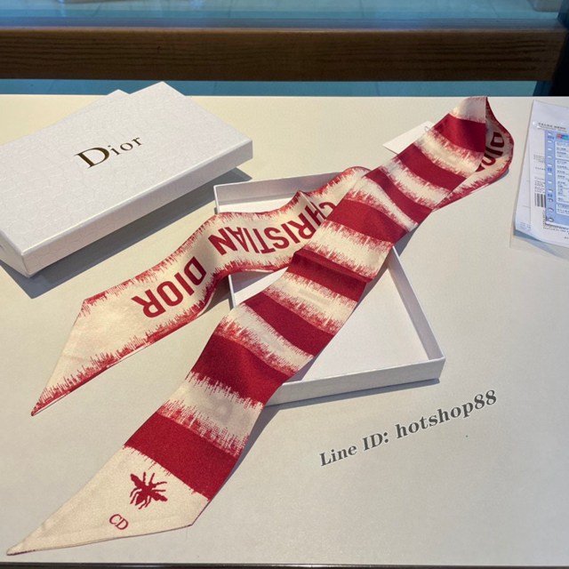 Dior專櫃新款迪奧雙面斜紋真絲束發帶飄帶款可當小圍巾綁頭髮綁手袋 mmyj1646